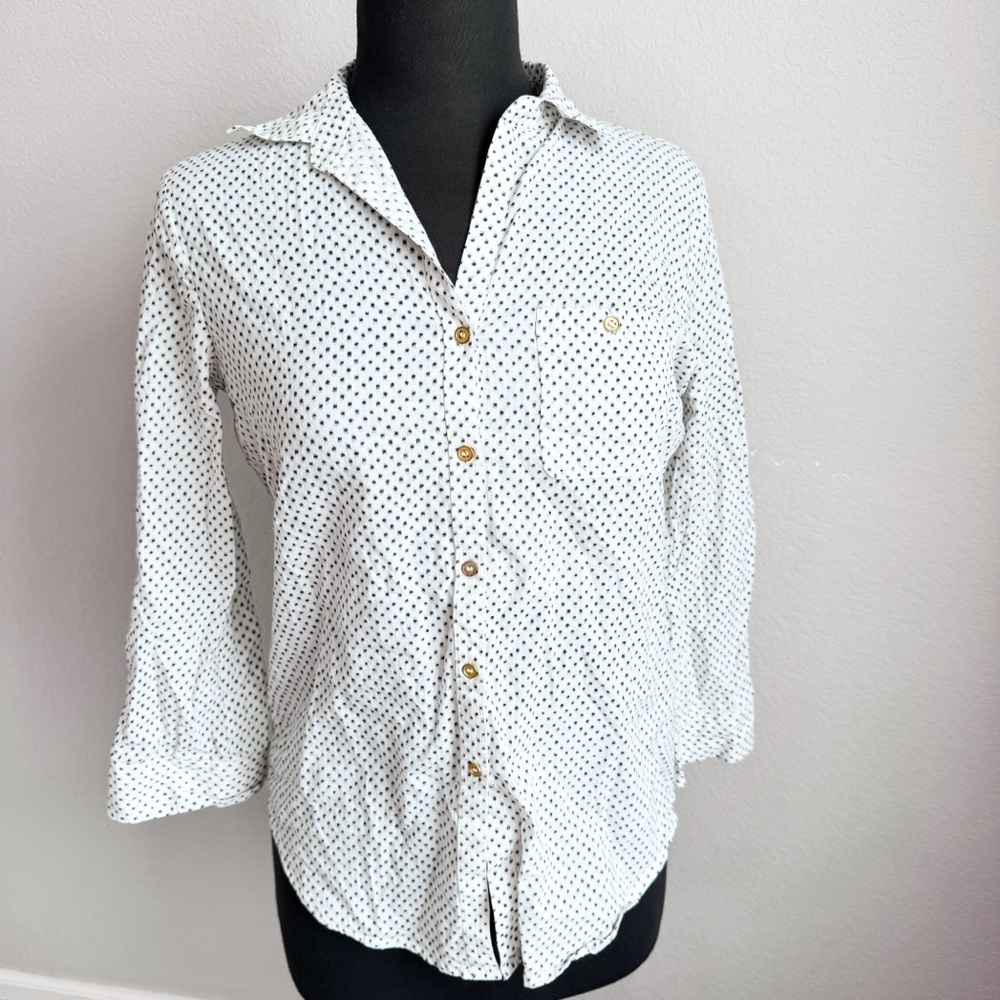 Hester & Orchard Polka Dot Cotton Button Down Shirt S - Picture 3 of 9